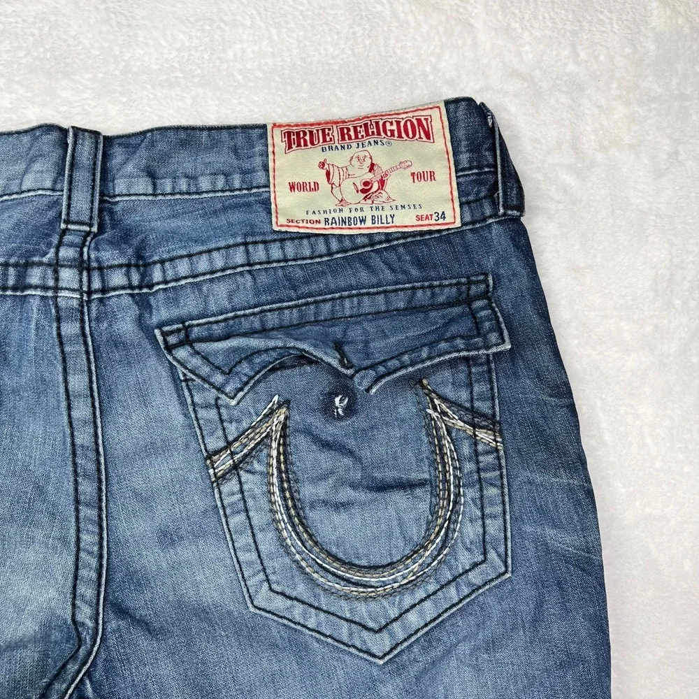 True Religion Rainbow‎ Billy Jeans Women's Blue Denim Cropped USA Made - 39X25